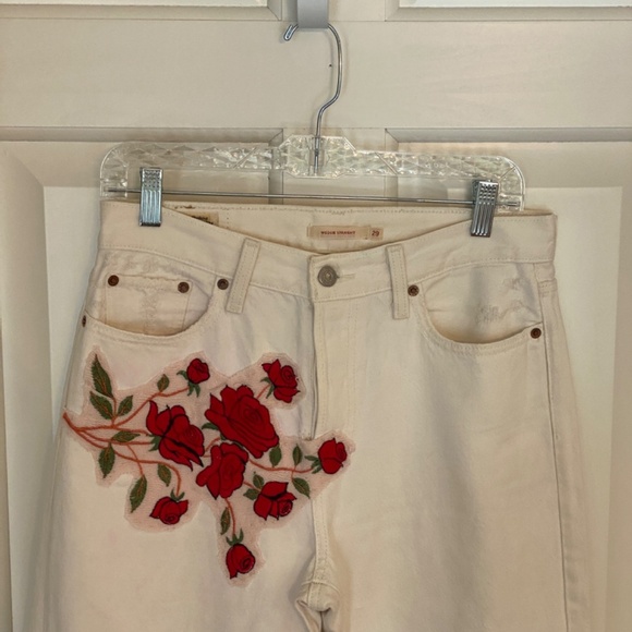 Levi's Wedgie Straight custom Embellished Jeans White one of a kind 33905 - Picture 4 of 16